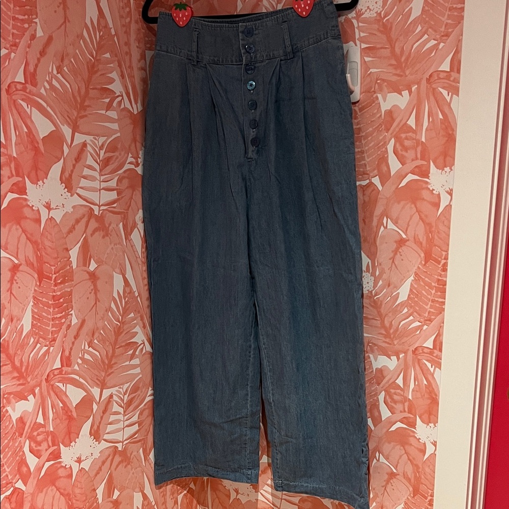Blue Wide-Leg Button-Up Jeans